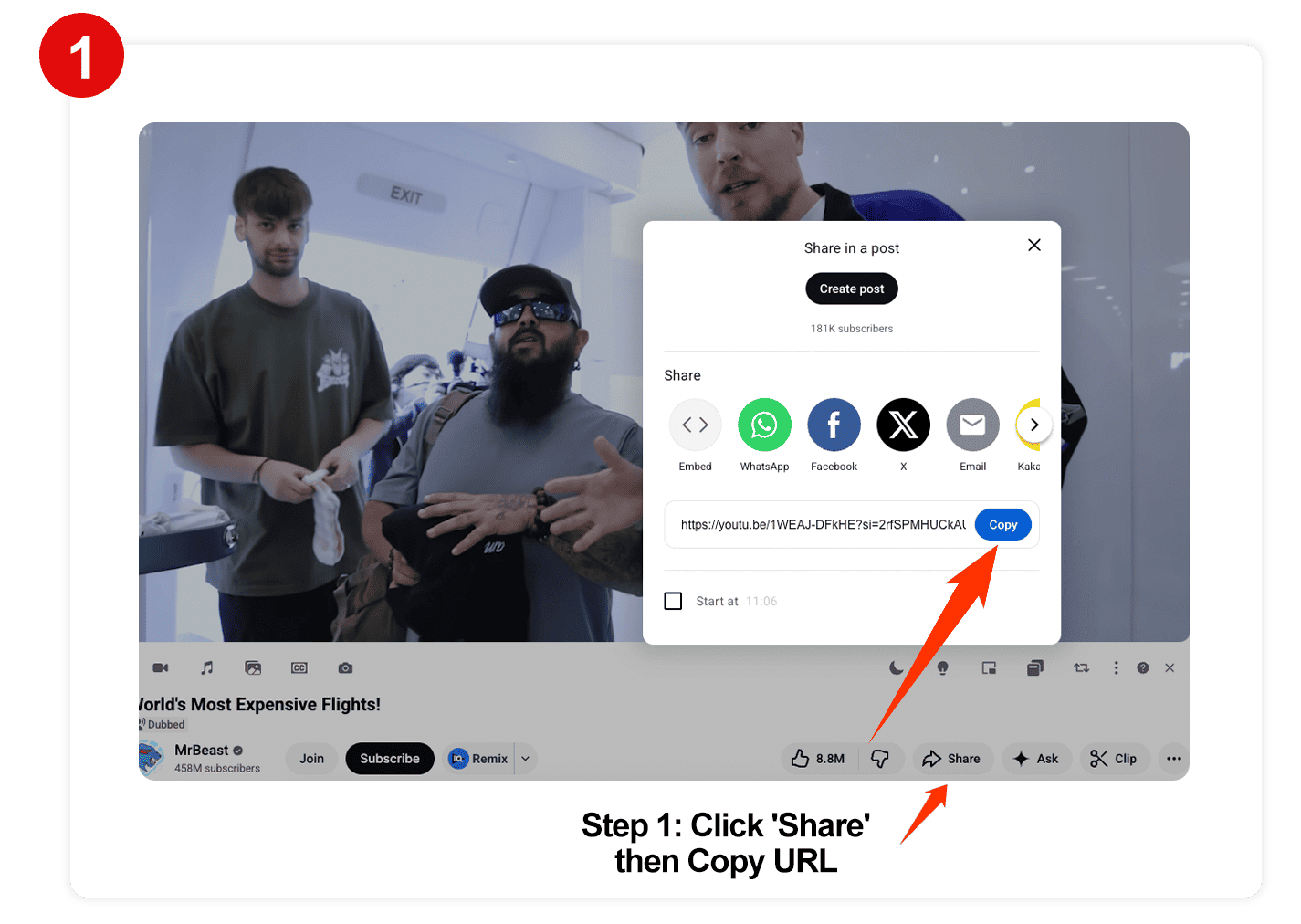 How to copy YouTube URL